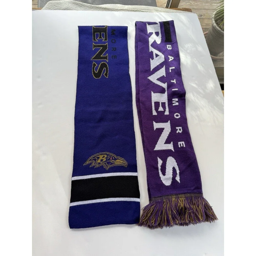 Baltimore Ravens NFL Knitted Mascot Scarf Lot Of 2  58”x 7